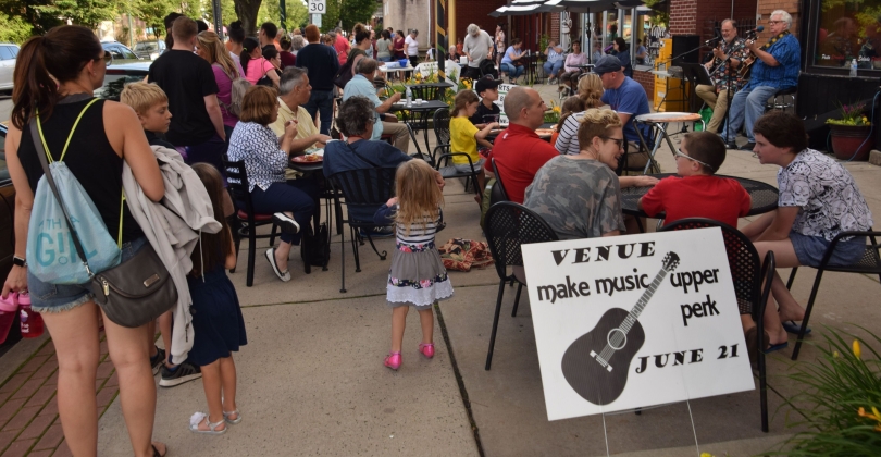 audience and musicians outside at Make Music Upper Perk 2019